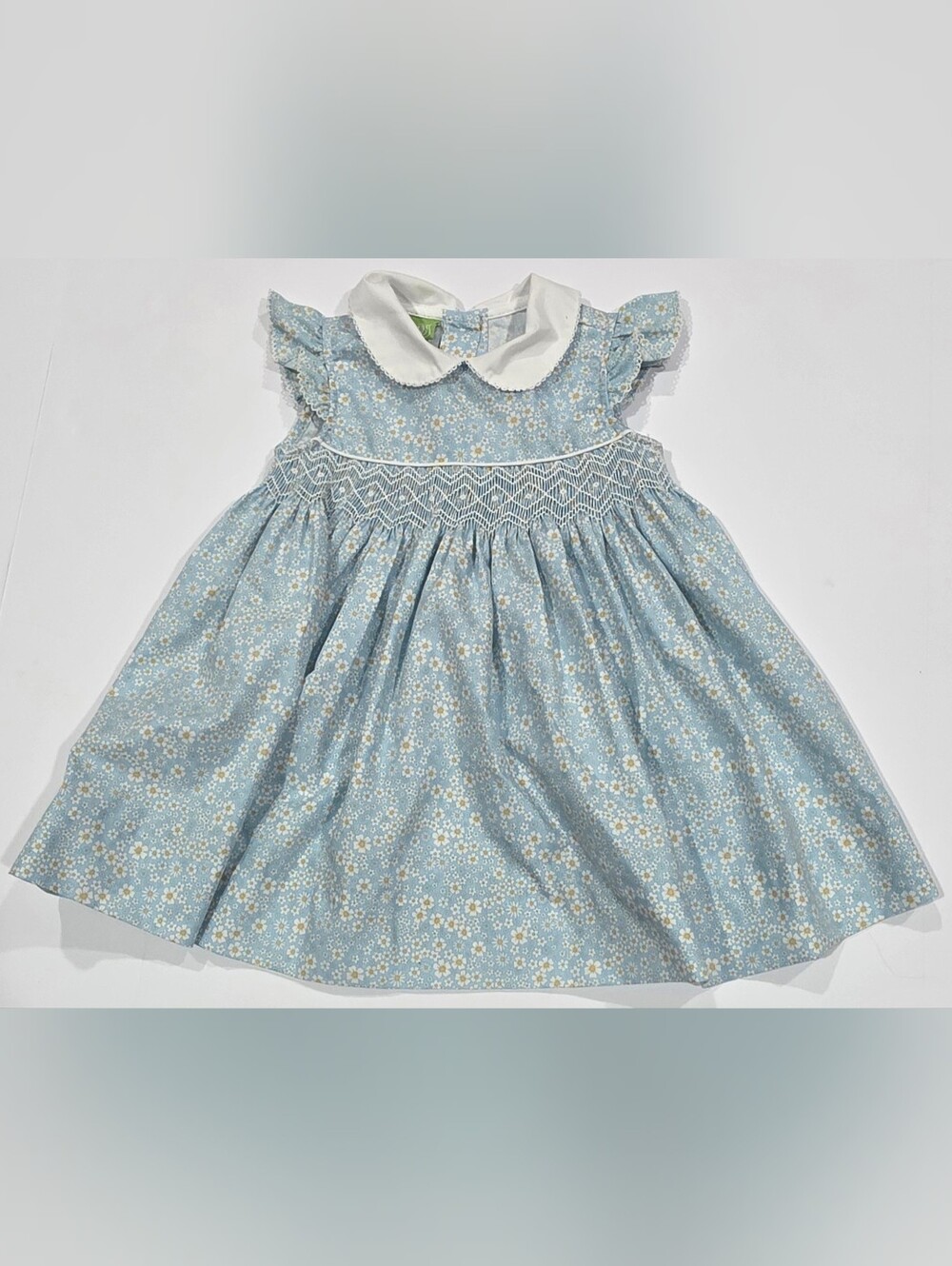 Smocked Light Blue Daisy Dress with White Peter Pan Collar